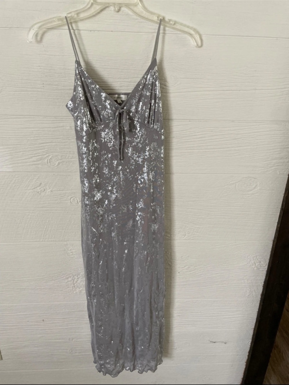 Silver Sequin Maxi Slip Dress with Spaghetti Straps